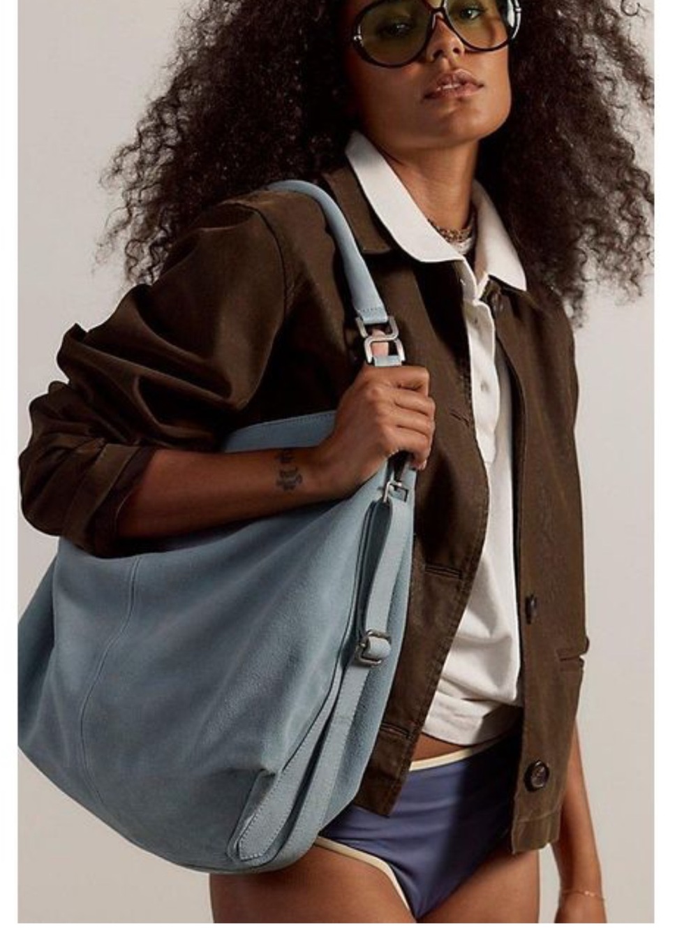 NWT Free People Suzie Suede Soft Light Blue Leather Shoulder Bag - Picture 3 of 12